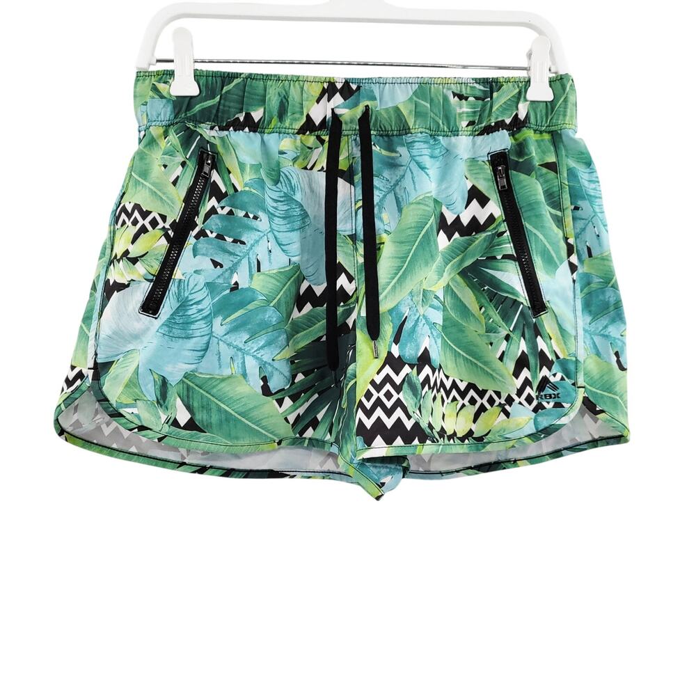 RBX Live Life Active Green Tropical Leaf Print Athletic Active Shorts Women's M